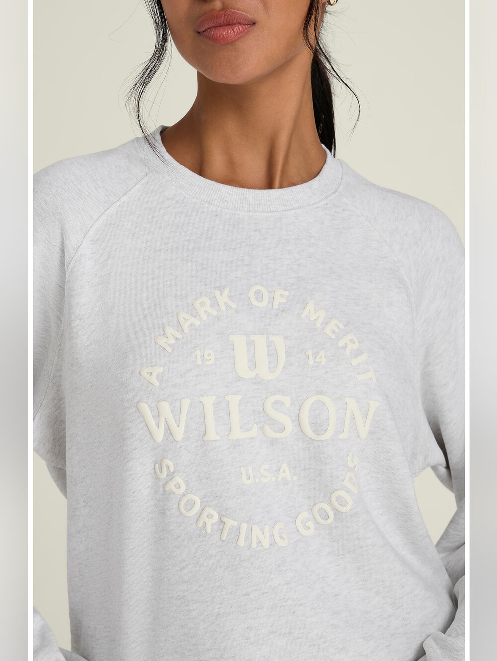 Wilson Classic Crewneck Sweatshirt In Cloud Heather Size Small Grey and Cream